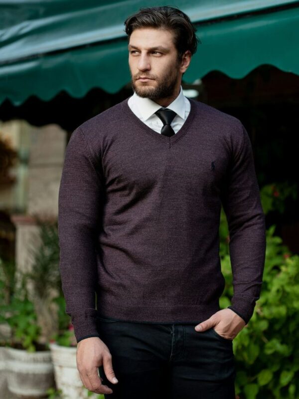 Sweter z dekoltem V, bordo